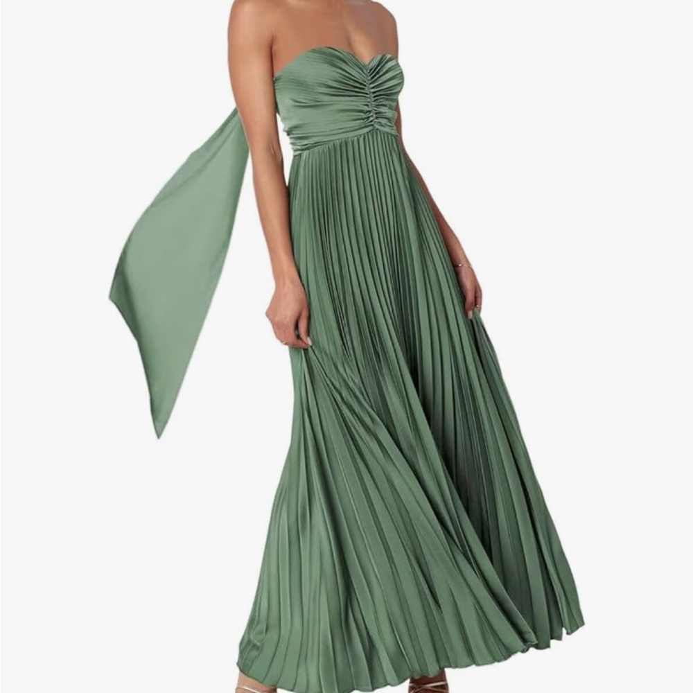 Strapless Pleated Dress in Eucalyptus
